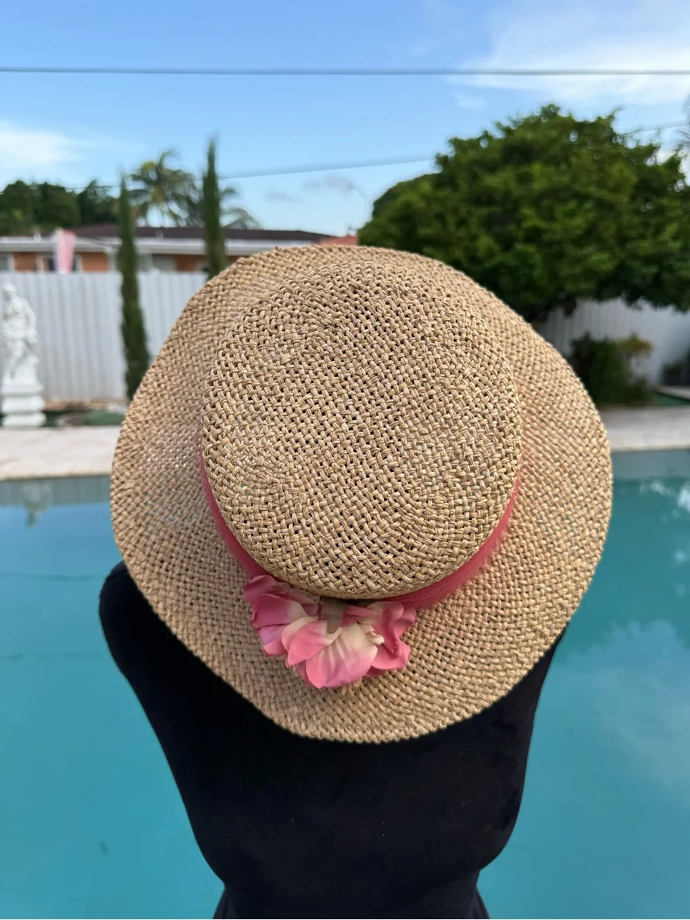 Straw Sun Hat with Pink Floral Band